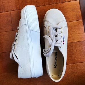 Cream suede platform superga